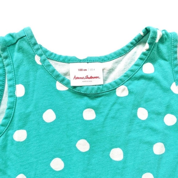 Hanna Andersson 4T Teal Polka Dots Dress Pockets - Picture 2 of 3